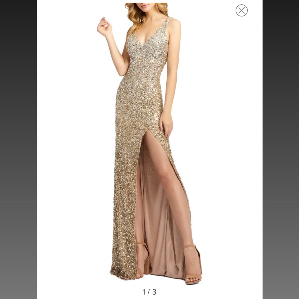 Mac Duggal Gold Ombré Sequin Evening Dress